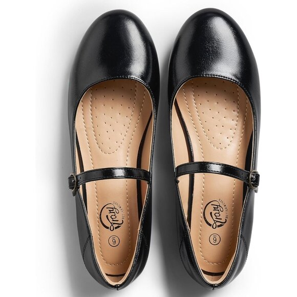 Trary Women New BlackLeather Round Toe Mary Jane Ankle Strap Ballet Flats Shoes - Picture 3 of 7